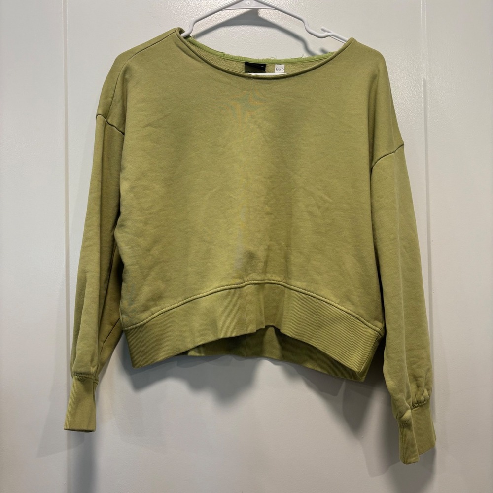 4F Sportswear Womens Lime Green Cropped Crewneck Sweatshirt Fleece Pullover S